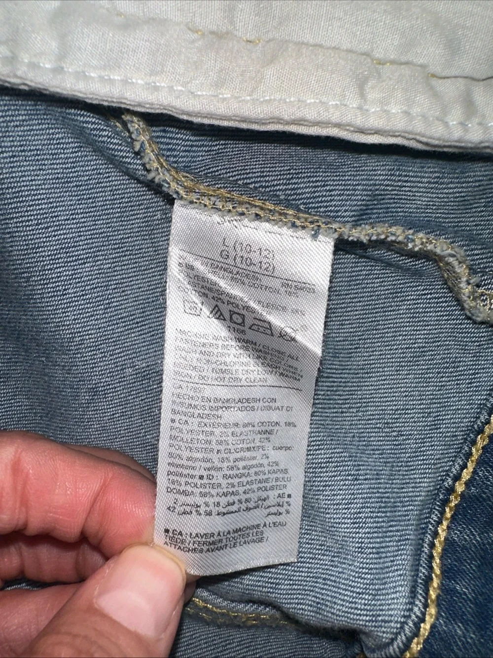 Old Navy Boys L 10-12 Denim Jean Jacket Blue Built In Hoodie Stretch Trucker